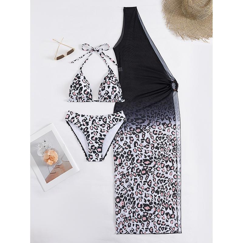 New Sexy Women's Leopard Print Three Piece Swimsuit Concealing Swimsuit Beach Top Beach Skirt