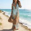 Vintage Chiffon Print Dress With Splicing Design For Casual Travel And Date Nightwear