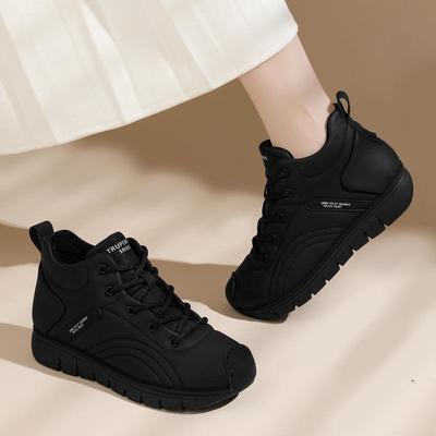 2024 Women's High-Top Leather Platform Sneakers: Soft Sole, Comfortable Lace-Up Design for Autumn and Winter.
