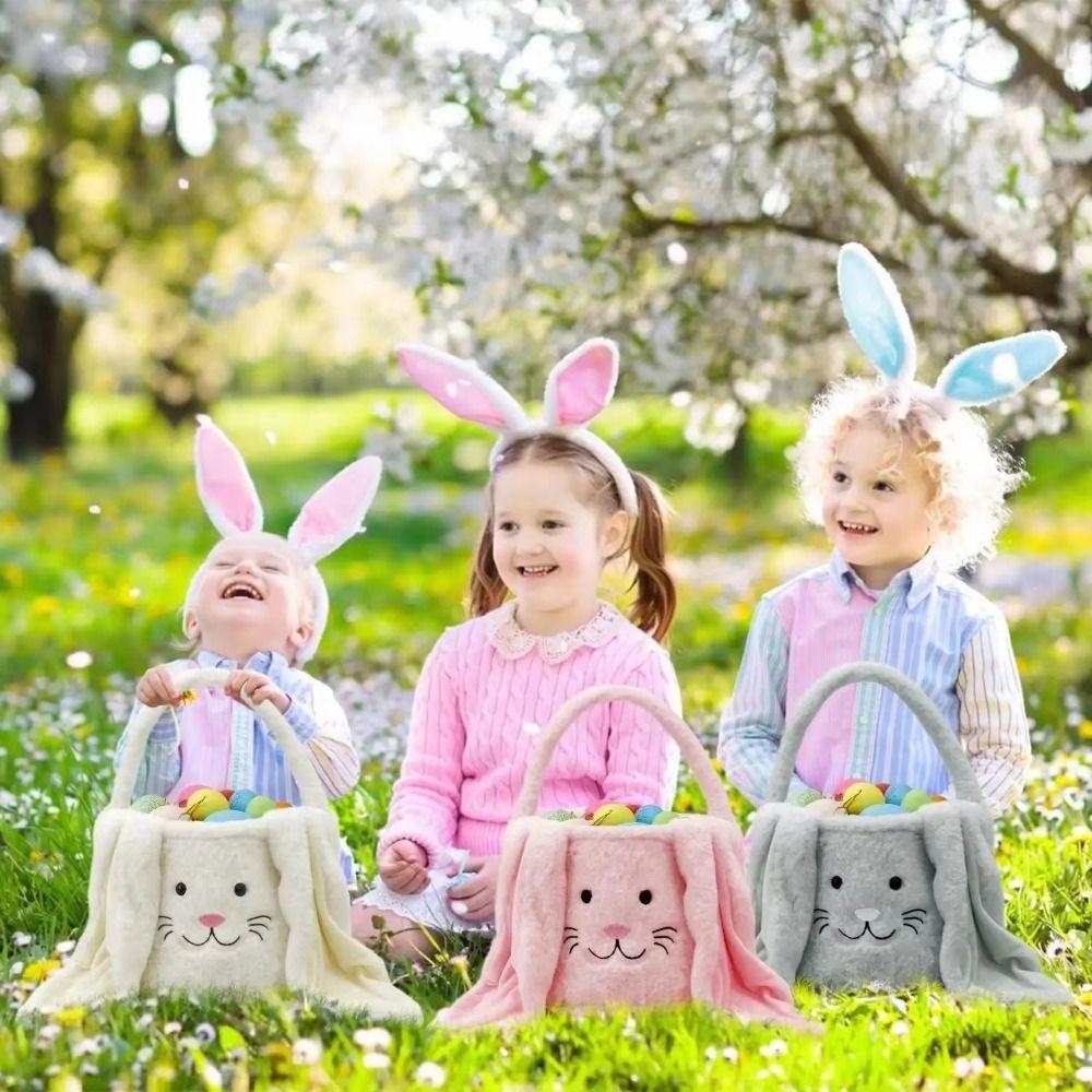 Large Capacity Bunny Storage Basket Portable Design Candy Basket Bunny Handbag Easter Celebration