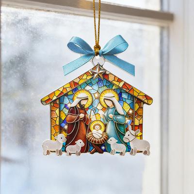Nativity Ornament for Christmas Tree Acrylic Christian Nativity Scene Hanging Decoration Religious Suncatcher for Home Window Decor