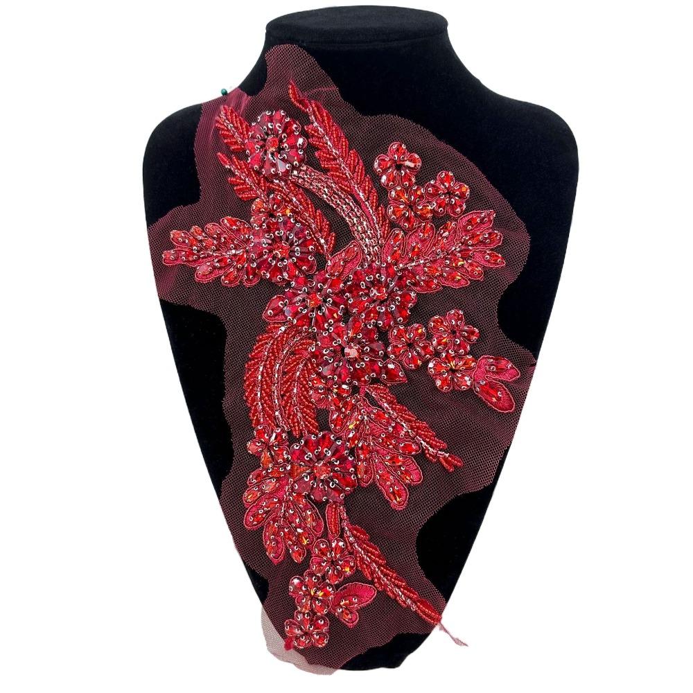 Lace Fabric Rhinestones Embroidery Applique Handmade Cloth Applique Exquisite Cloth Patch  Sewing