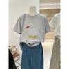 T-shirt d'été décontracté pour femme avec graphique de canard brodé, col rond, manches courtes, coupe ample