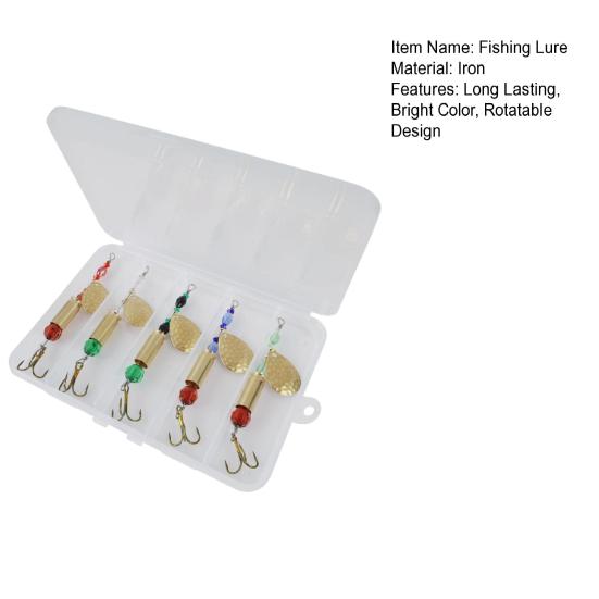 5Pcs Blade Rotating Spinner Metal Lures with Treble Hooks Streamlined Design Bright Colors Artificial Spoon Baits Freshwater Fishing Baits