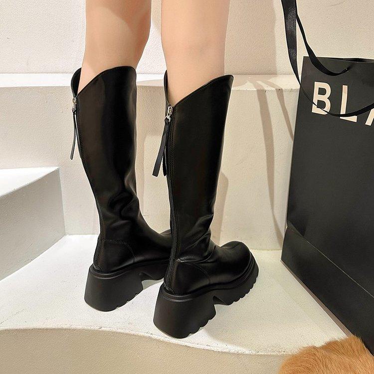 

Модные рыцарские сапоги женские толстые каблуки на платформе модные сапоги сзади молния темперамент сексуальные сапоги прилив 38