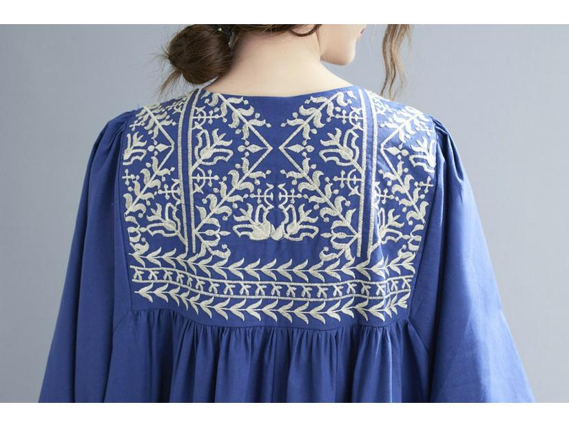 2025 Summer Plus Size Elegant Women's Ethnic Embroidery Ruffle Sleeve Dress
