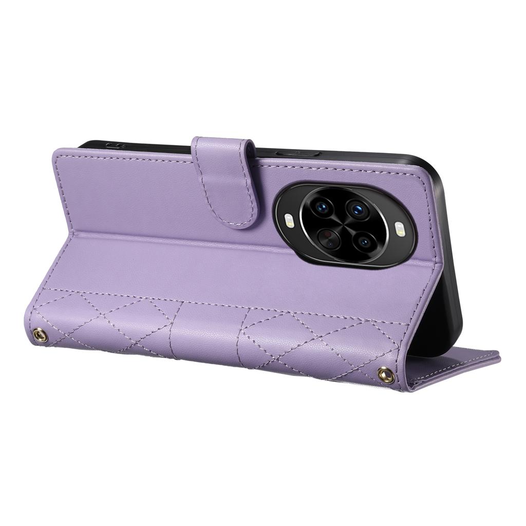 For Huawei Nova 14 Pro 5G Case Rhombus Stitching Wallet Stand Leather Phone Cover with Long/Short Strap