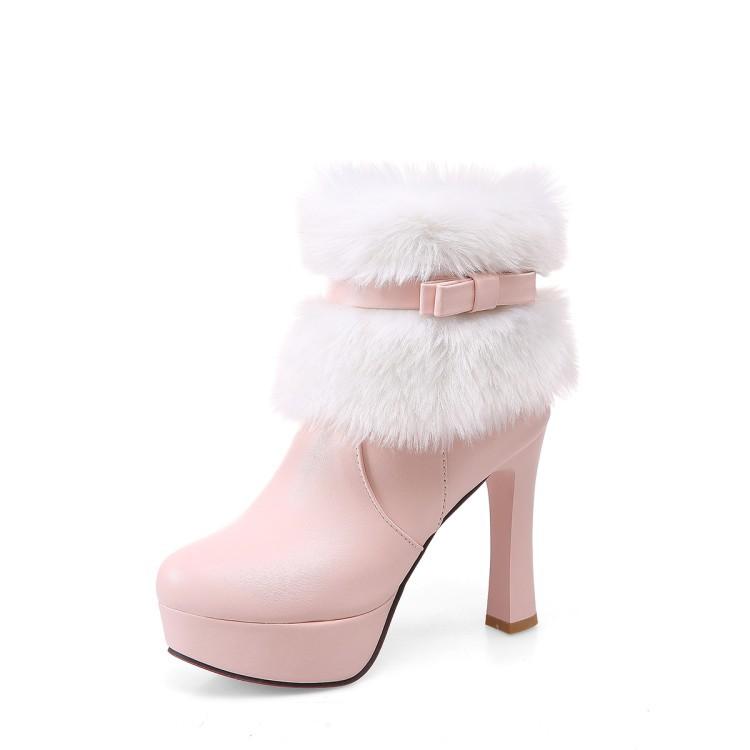 2026 Neue Herbst- und Winter-Dicke Absatz-Europäische und Amerikanische Rundspitze Rosa High-Heel Übergröße Damenstiefel