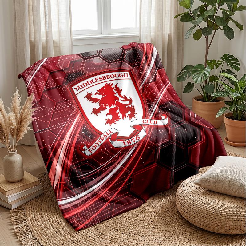 Manta de Franela con Estampado de Fútbol del Middlesbrough, Manta Ligera Suave y Cálida para Sofá, Cama, Acampada