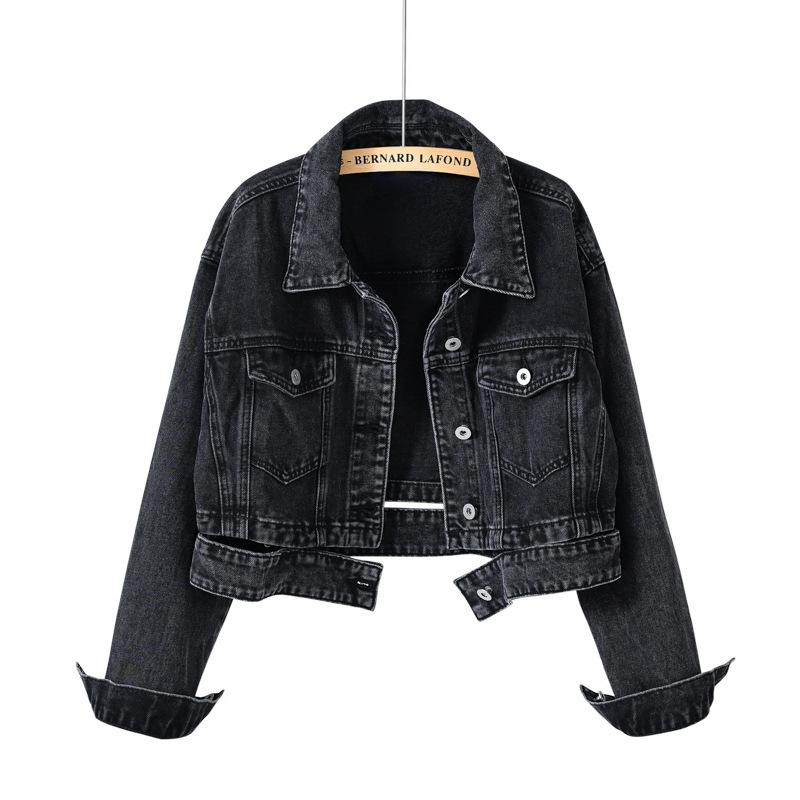 

Women s Trendy Streetwear Spring Autumn Black Short Denim Jacket Coat Female Vintage High Waist Long Sleeve Jean Outerwear XS