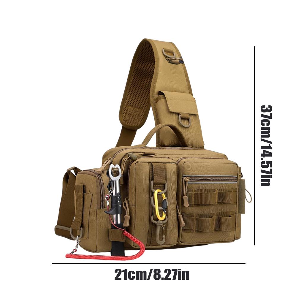 Men Oxford Cloth Sling Bag with Adjustable Widen Straps Fanny Packs Multi-Compartment for Fishing Gear Lure Hooks & Accessories