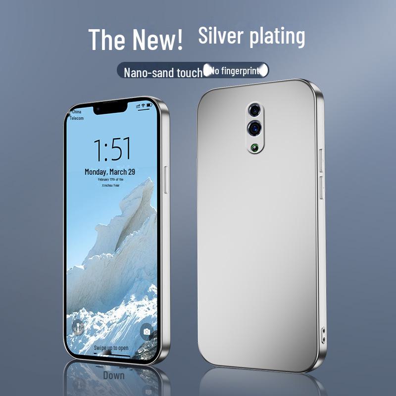 Элегантный серебристый гальванический чехол для телефона Oppo Reno 10, Reno 9, K11X, Find X6 — тонкий и стильный дизайн.