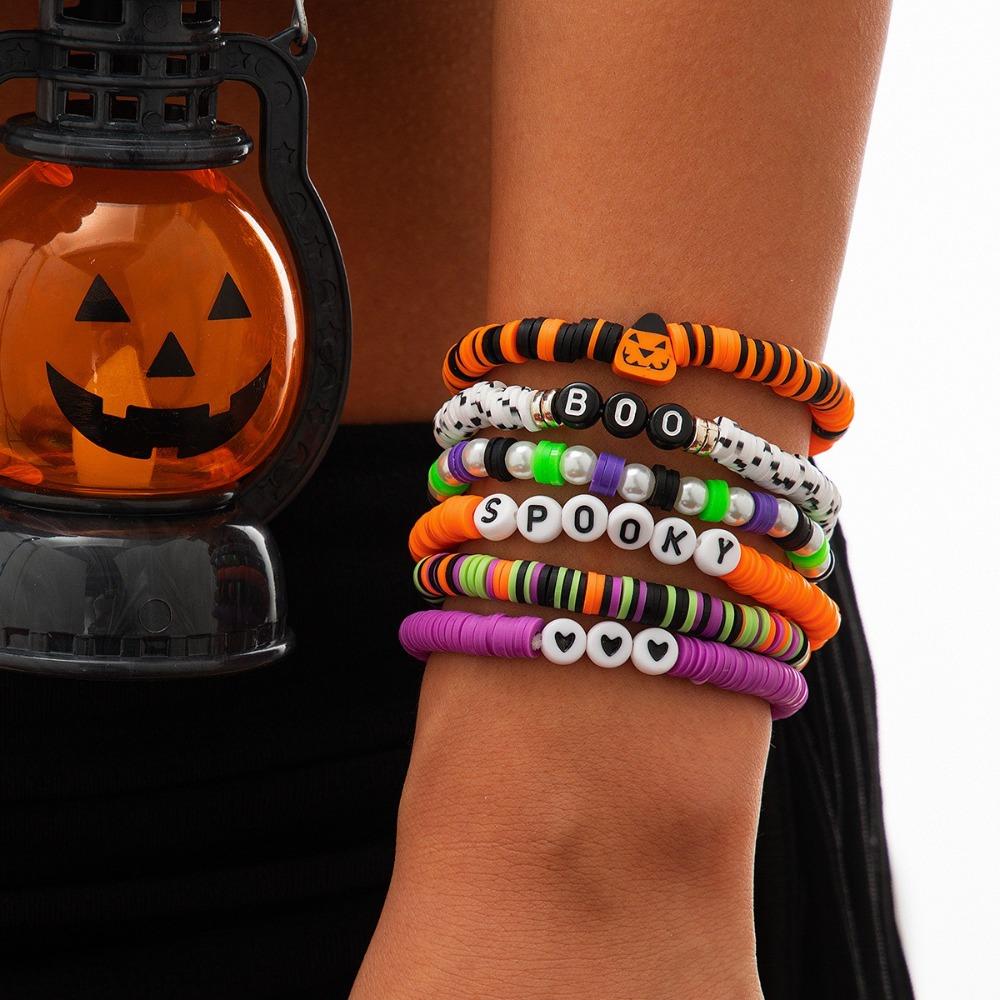 Vintage Letter Halloween Bracelets Bat Goth Pumpkin Pendant Bracelets Hand Chain Ghost Beads Bangle Girls Party