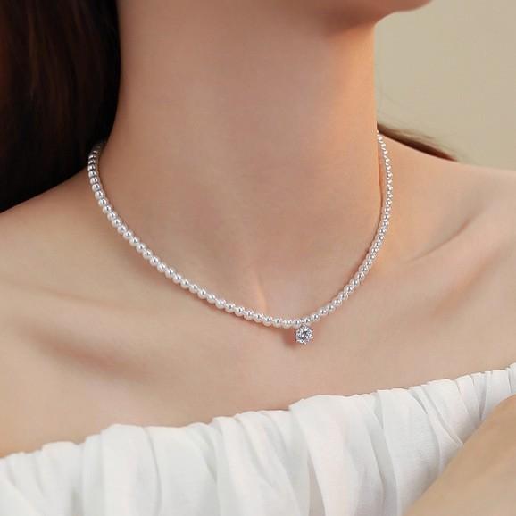 Shijia Zhengyuan Strong Light Pearl Necklace French Zircon Clavicle Chain Versatile Necklace