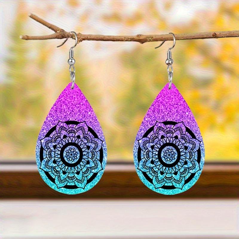 Bohemian Style Colorful Mandala PU Leather Earrings Boho Earrings Trendy Female Earrings Elegant Fashion Earrings Christmas Gifts for Women