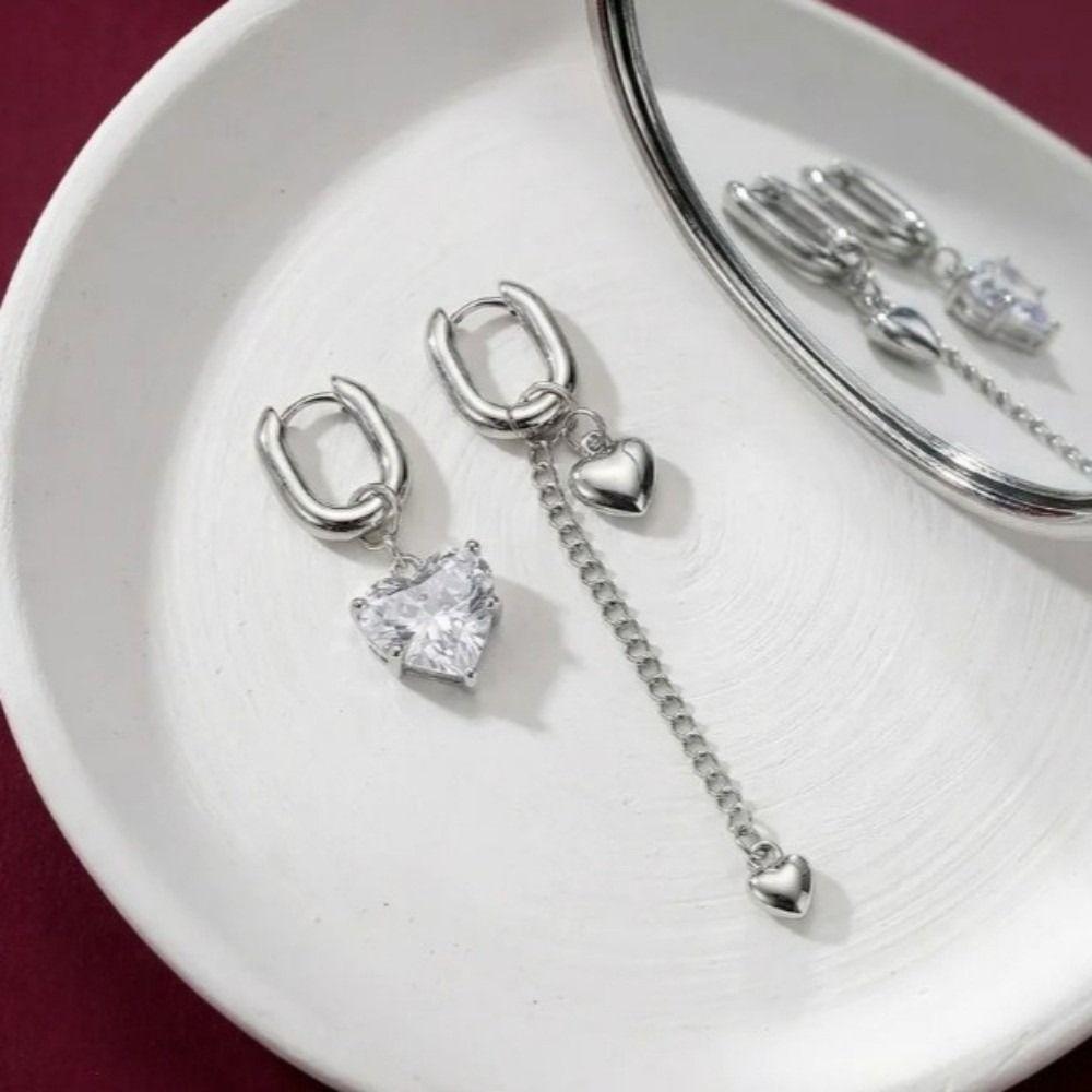 Tassel Design Zircon Hoop Earrings Y2K Crystal Heart Earrings Long Pendant Earrings  Party Wear