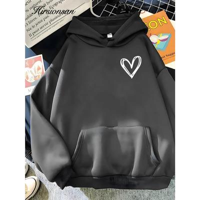 Simplic Hjärtmönster Dam Sweatshirt Mjuk Casual Lös Vintage Kvinnlig Huvtröja 2024 Vinter Varm Fleece Studenttoppar