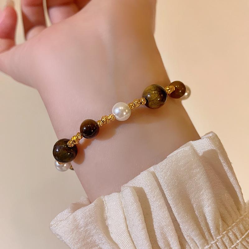 Stainless Steel Natural Tiger Eye Stone Bracelet For women Pearl Indian Style Necklaces and Bracelets Handmade Ethnic Jewel
