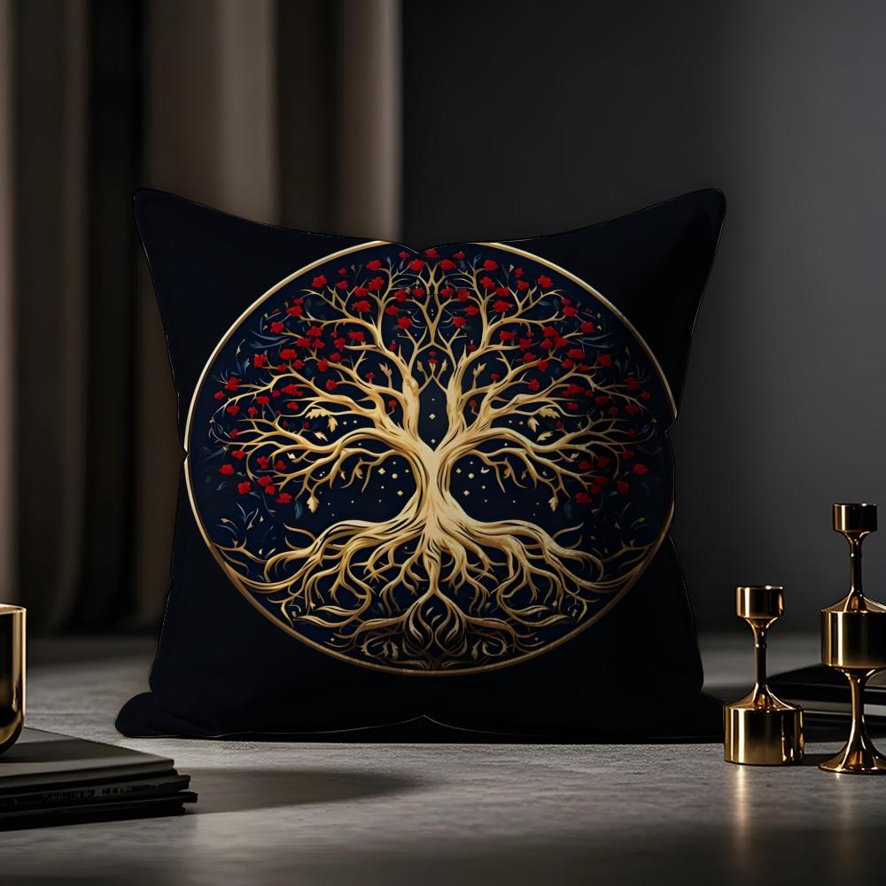 Tree Of Life Cushion Plant Floral Cushion Cover Anti-dustmite Pillowcase Invisible Zipper Silky Short Plush Sofa Cushion Cover