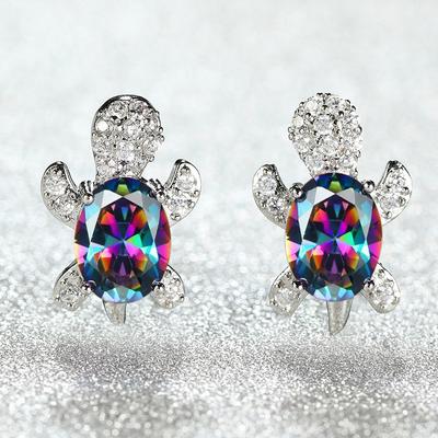 Kadın Gökkuşağı Küçük Oval Kaplumbağa Kristal Taş Küpe Klasik Renk Kadınlar İçin Düğün Takısı