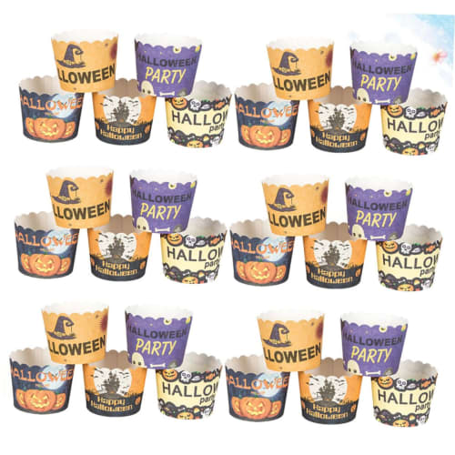 OKUMEYR 150pcs Thick Muffin Cups, Standing Cake Molds with Ghost Decorations, Halloween Cupcake Paper, Halloween Cupcake Wrappers, Gold Paper Cups, Ca