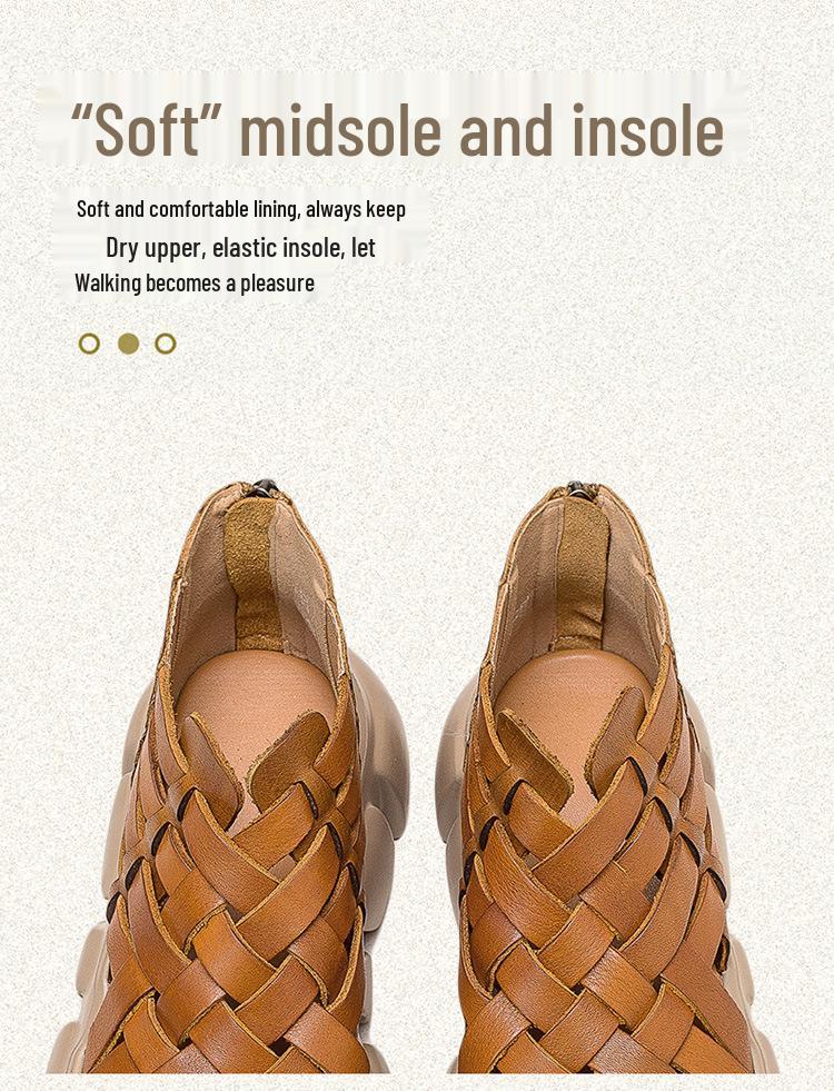 Jiechu Women's Summer Braided Hollow Sandals - Thick Sole, Breathable Candy Colors, Comfortable Roman Style
