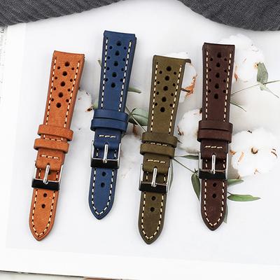 Řemínek k hodinkám z pravé kůže Řemínek na hodinky Ručně vyrobená hovězí kůže Prodyšný řemínek Ventilovaný design Vintage pásek Příslušenství Pásek 18 19 20 21 22 24 mm