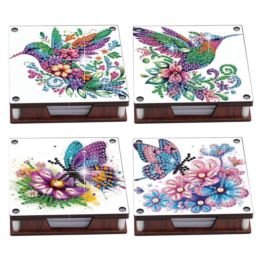 Boîte de rangement en bois DIY pour notes 4 pièces Art du diamant avec 480 feuilles Bloc-notes Peinture Diamant pour Bureau