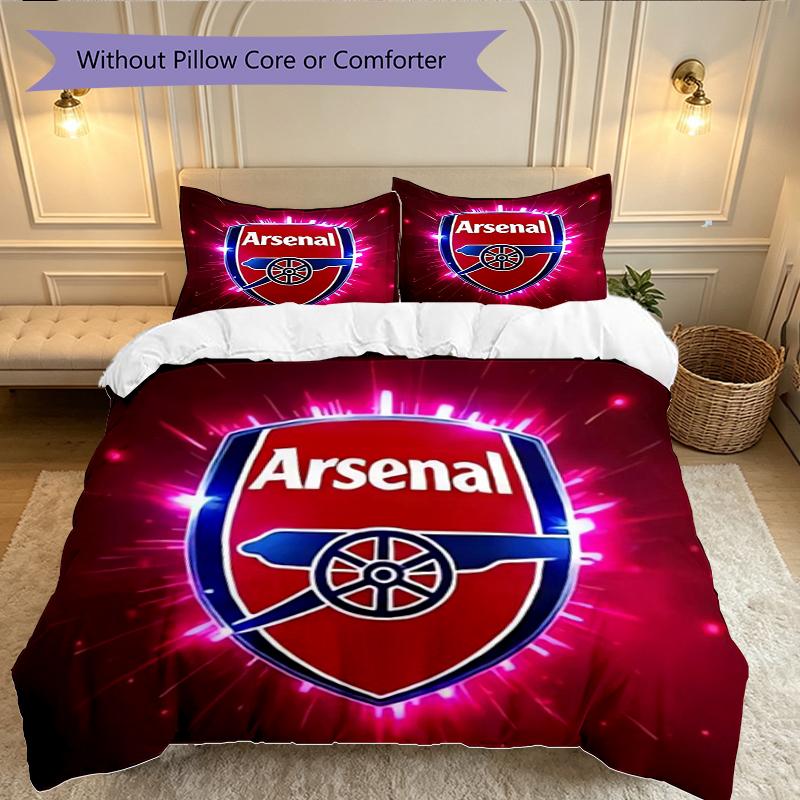 Football Club Duvet Cover Set - 3pcs Polyester Bedding Set with Digital Print, 1 Comforter Cover & 2 Pillow Shams