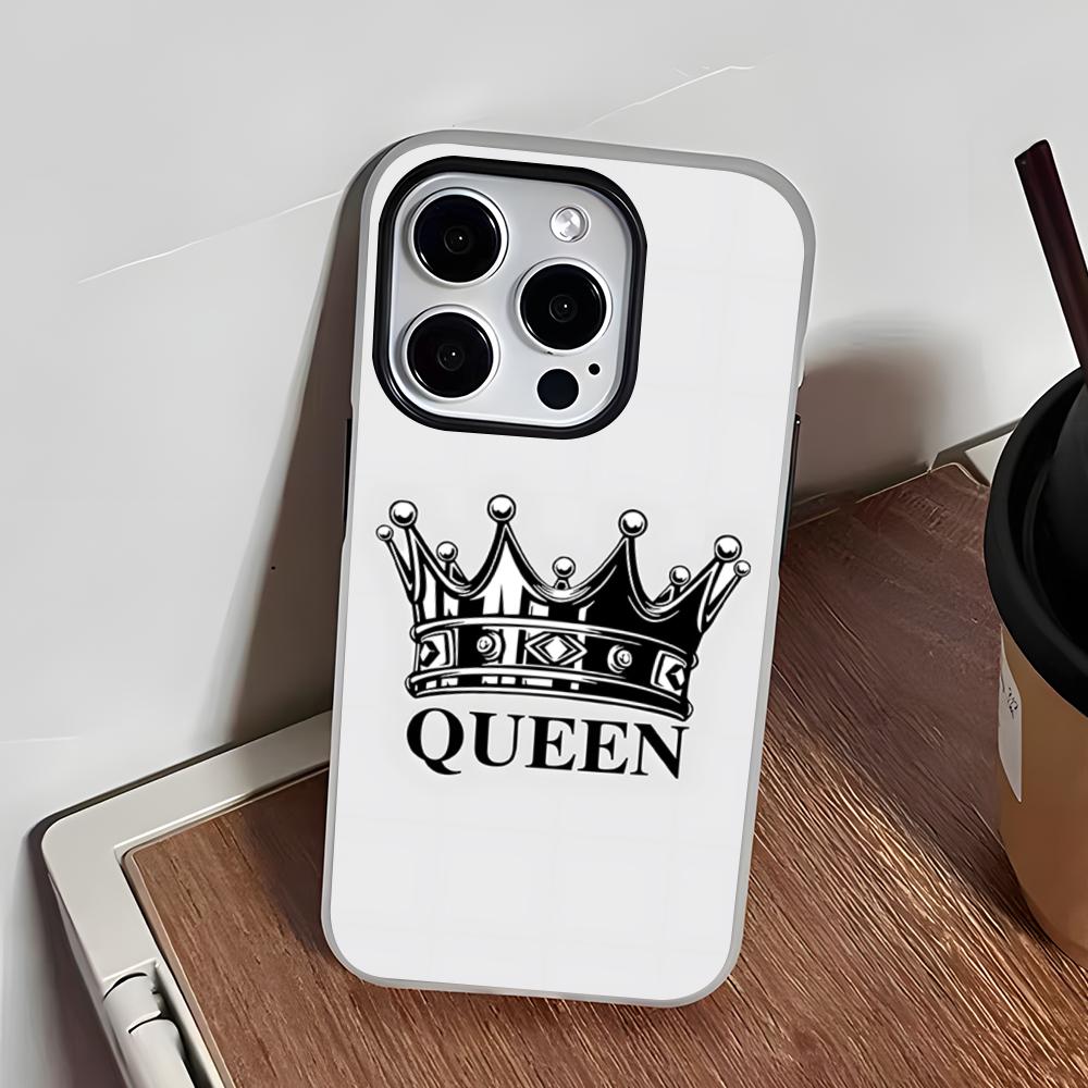 KING Queen Crown Letter Phone Case For IPhone 17 Air 16 E 15 14 Plus 13 12 11 Pro Max Jelly 2 In 1 Protective Case