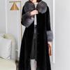 Women's Velvet Mink Coat with Fox Fur Collar - Warm & Casual