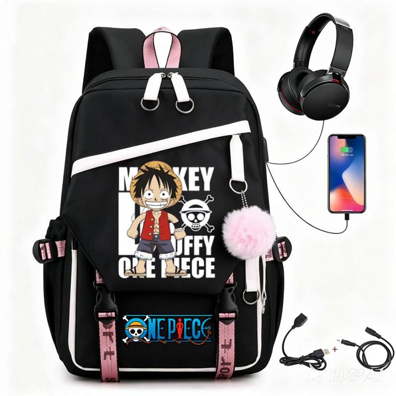One Piece Chopper Luffy Anime Backpack School Travel USB Charging Large Capacity Canvas Bag Unisex