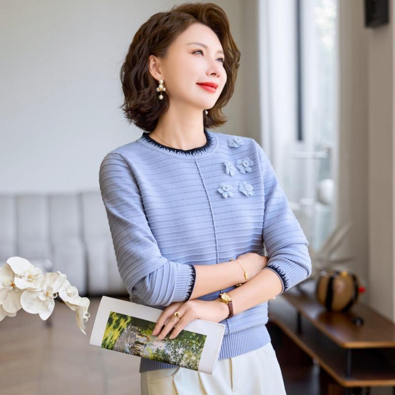 

Mom s autumn fashion long-sleeved shirt on the clothes, new middle-aged and old women s clothing, foreign-style bottoming shirt XL