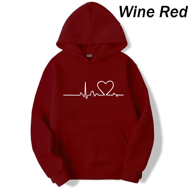New Women's Casual Hoodie Autumn/winter Heartbeat Print Men's Loose Hoodie Couple Sweatshirt Women's Hoodie Top Streetwear