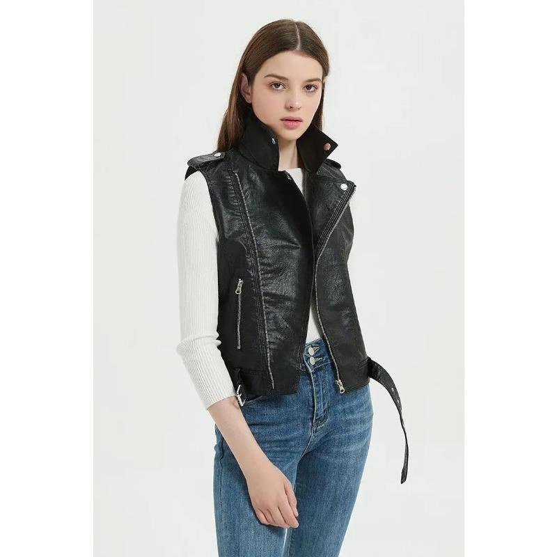 Herbst Streetwear Damen Weiche Weste Übergröße Lammfell Reversmantel Moto Biker Weste Jacke