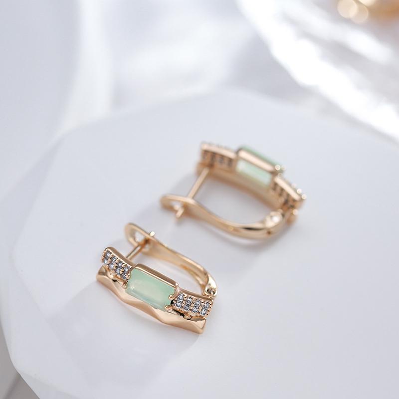New Emerald Square Cut Zircon With  Rose Gold Color Drop Earrings Luxury Crystal Women Earrings Ethnic Wedding Jewelry