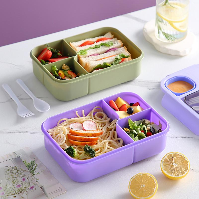 Bento Lunch Box For Kids Girls Cartoon Students Kawaii Cute Heated 3 Grid Sandwich Snack Food Box Special Canteen Food Storage