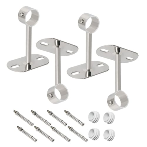 Ohamtes 4-Piece Clothes Rail Mounting Bracket, Shower Curtain Closet Tie Rod Support Frame, Curtain Rod Flange Socket, Handrail Mounting Bracket, Suit