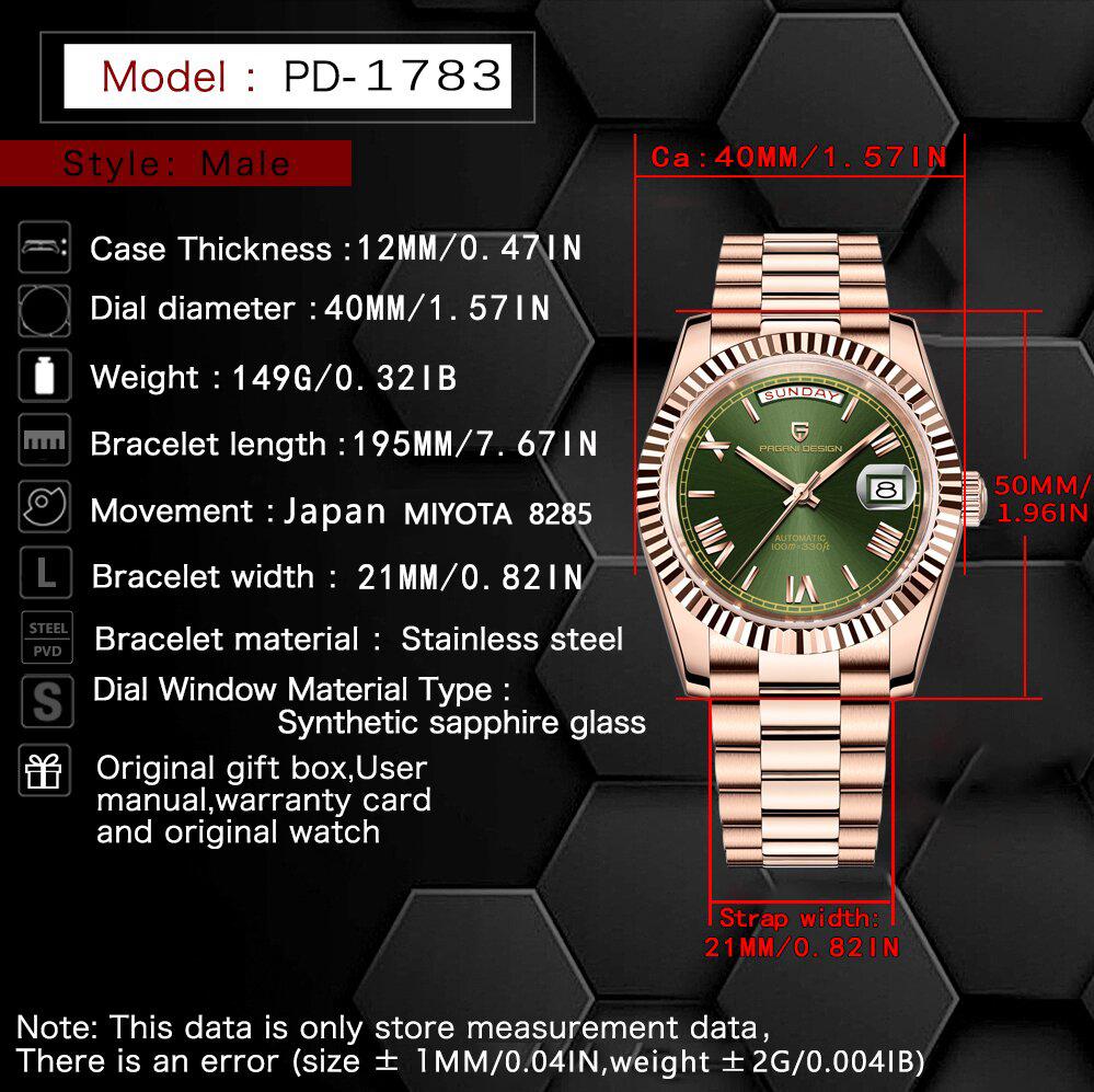PAGANI DESIGN Low-Key Luxury Men Mechanical Watch Niche Couture Daily Wear Stainless Steel Sapphire Date/Week Display Dive Watch