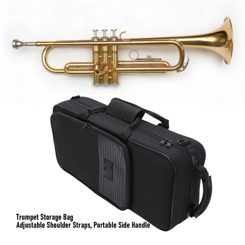 Trumpet Carrying Case with Side Handle Portable Storage Bag for Brass Wind Instrument Adjustable Shoulder Strap Water Proof Oxford Cloth