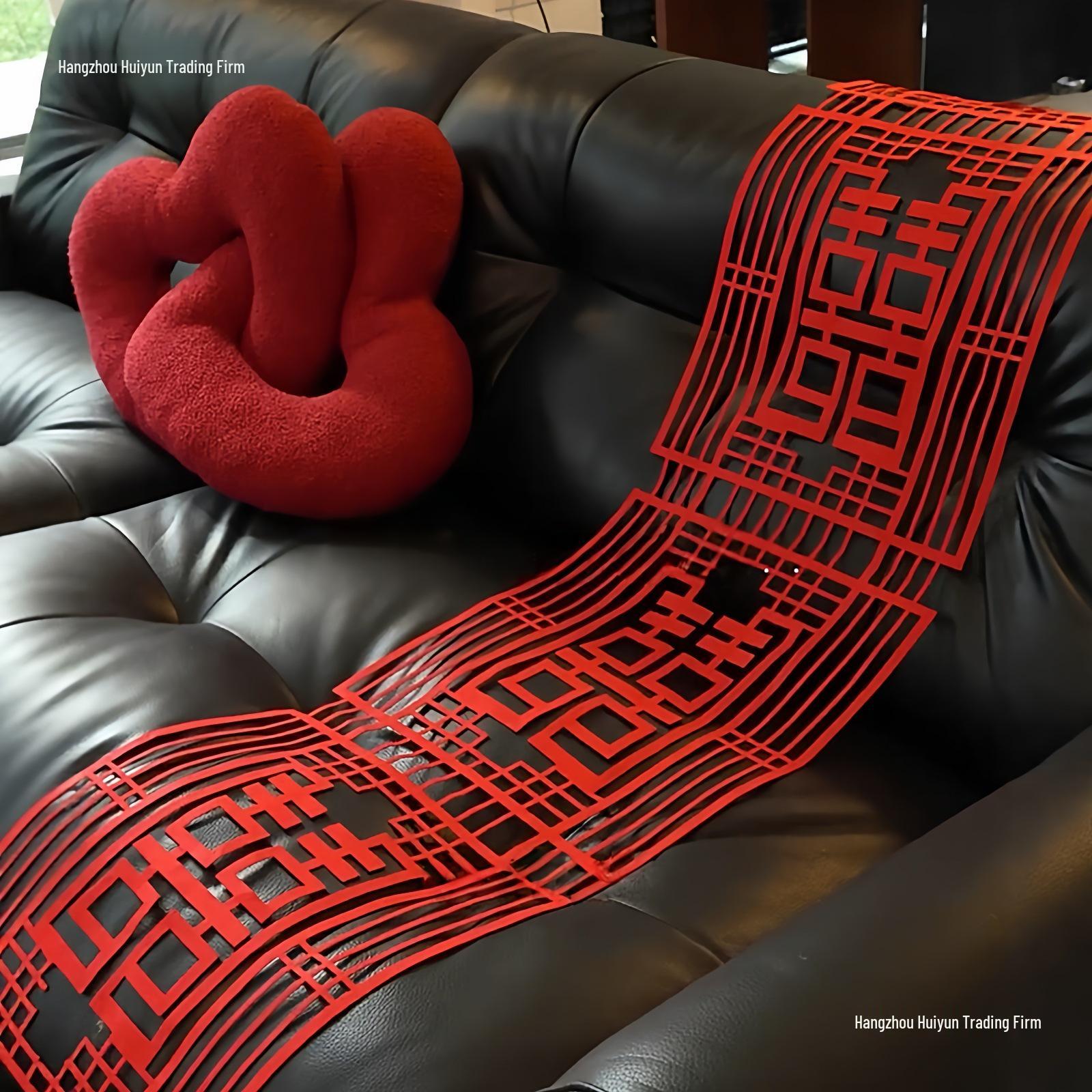 

Festive Red Heart Backrest Cushions for Wedding Room Décor - Pair of Simple and Elegant Sofa Throw Pillows Long Frame Xi 2m