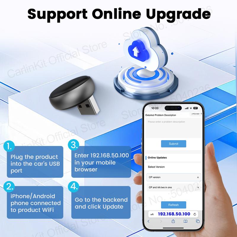 Mini Ultra 3 CarlinKit Wireless Android Auto & CarPlay Adapter 2.4Ghz&5Ghz WiFi BLE Auto Connect OTA Upgrade Mini Smart Car Box