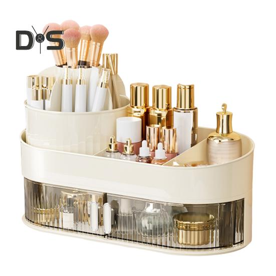 

Ящик для хранения органайзера для макияжа, большая вместимость, несколько отделений, съемный дизайн, вращающийся на 360 градусов держатель кистей для макияжа Dual Layer