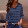 Women’s V Neck Striped Top Casual Three Quarter Sleeve Pullover Soft Knit Lightweight Tee Shirt for Daily Wear