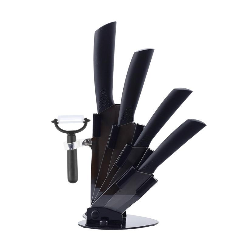 Кухонные ножи Керамические ножи Набор аксессуаров 3 дюйма для очистки овощей 4 дюйма универсальные 5 дюймов для нарезки 6 дюймов нож шеф-повара + держатель + овощечистка с черным лезвием чёрный