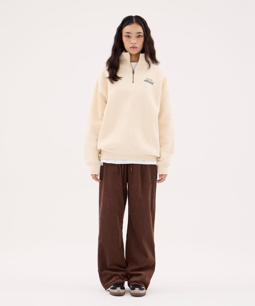 URBANAGE Corduroy Single-Pleat Wide Elastic Pants_Brown
