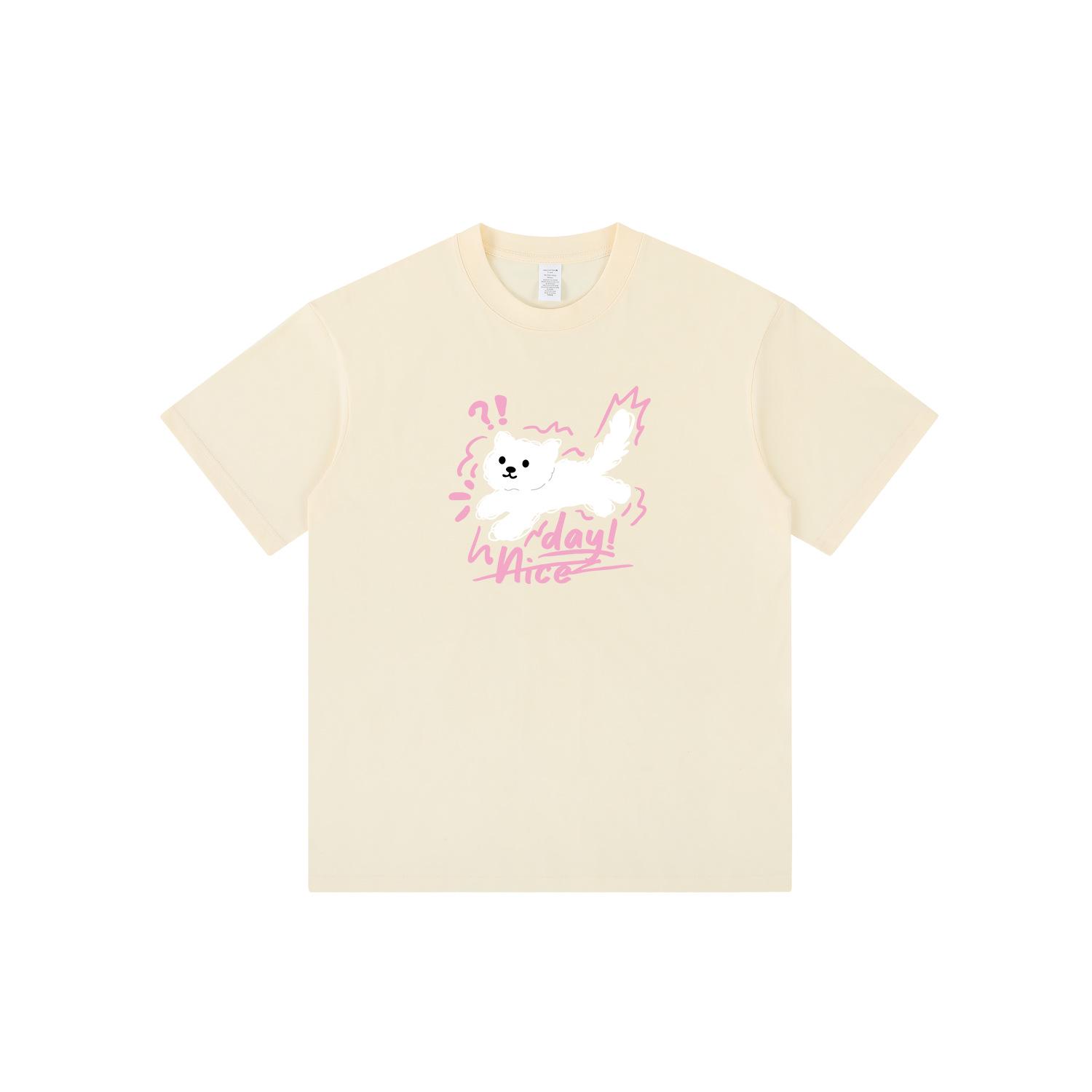 

Унисекс Футболка из хлопка свободного кроя с разноцветным принтом котиков, в корейском стиле, больших размеров, с коротким рукавом - Модная студенческая одежда M бежевый