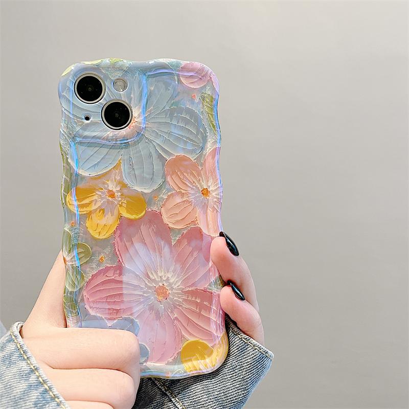 Luxury Fashion Flowers Glitter Laser Phone Case For iPhone 11 12 13 14 15 16 Pro Max Soft Shockproof Lens Protection Cover