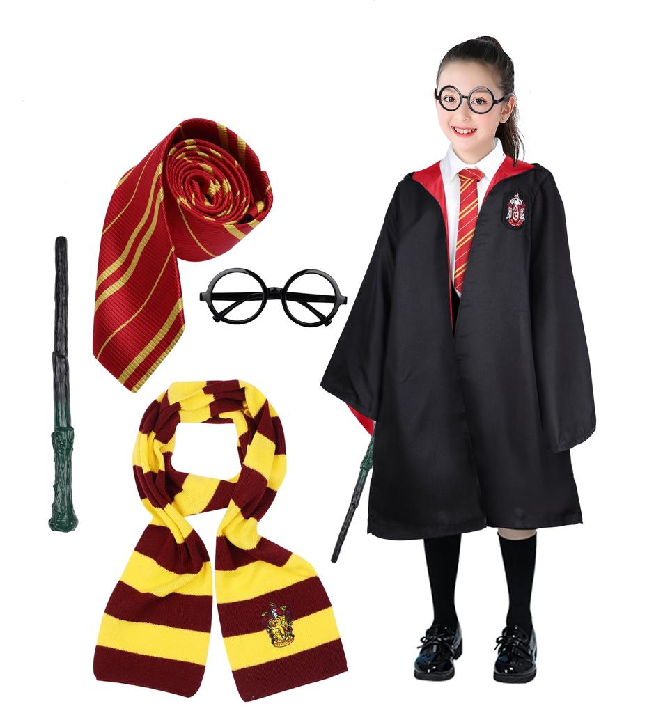 Harry Potter Cosplay for Dorm Halloween Kids Magic Full Kids School Unisex [LAMONKE] Kids, Clothes, Costume, Costume, Robe, Scarf, Glasses, Tie, Wand,