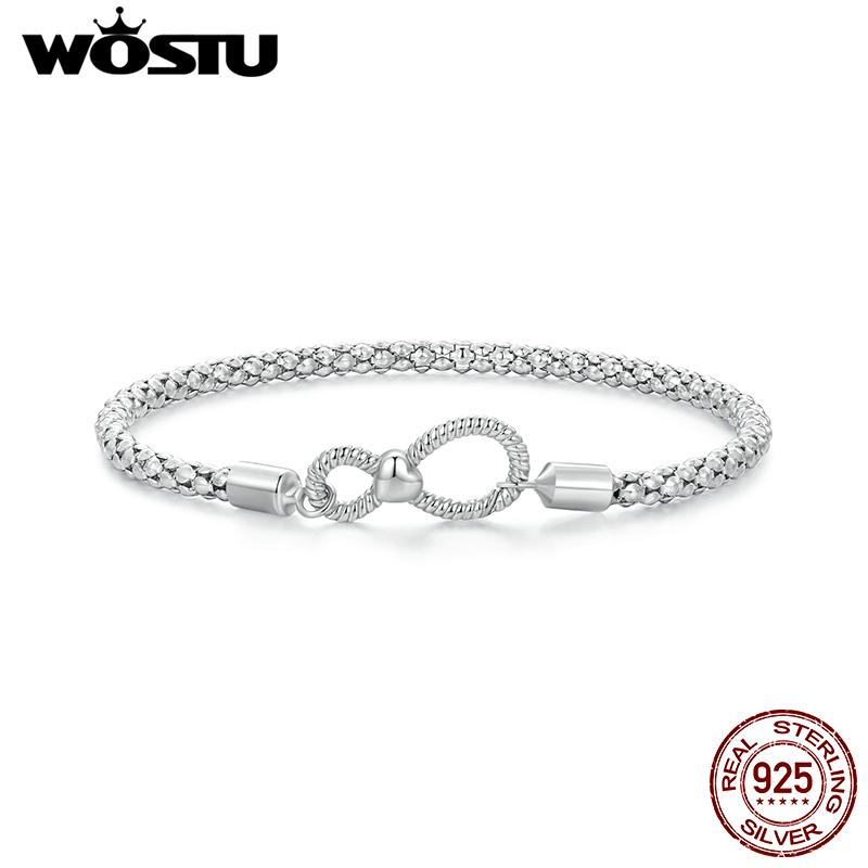 WOSTU 925 Silver Original Infinity Bangle Basic Bracelet Fit DIY Charms Bead Forever Love Knot Bracelets Jewelry Gift
